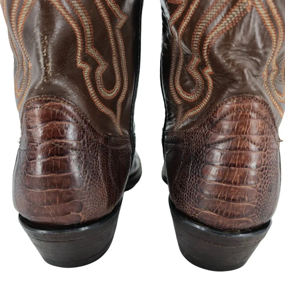Vintage Exotic Ostrich Leg Mens 8.5D Tobacco Brown Leather Cowboy Western Boots - Picture 4 of 13